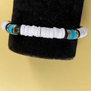 White and Turquoise Beaded Bracelet